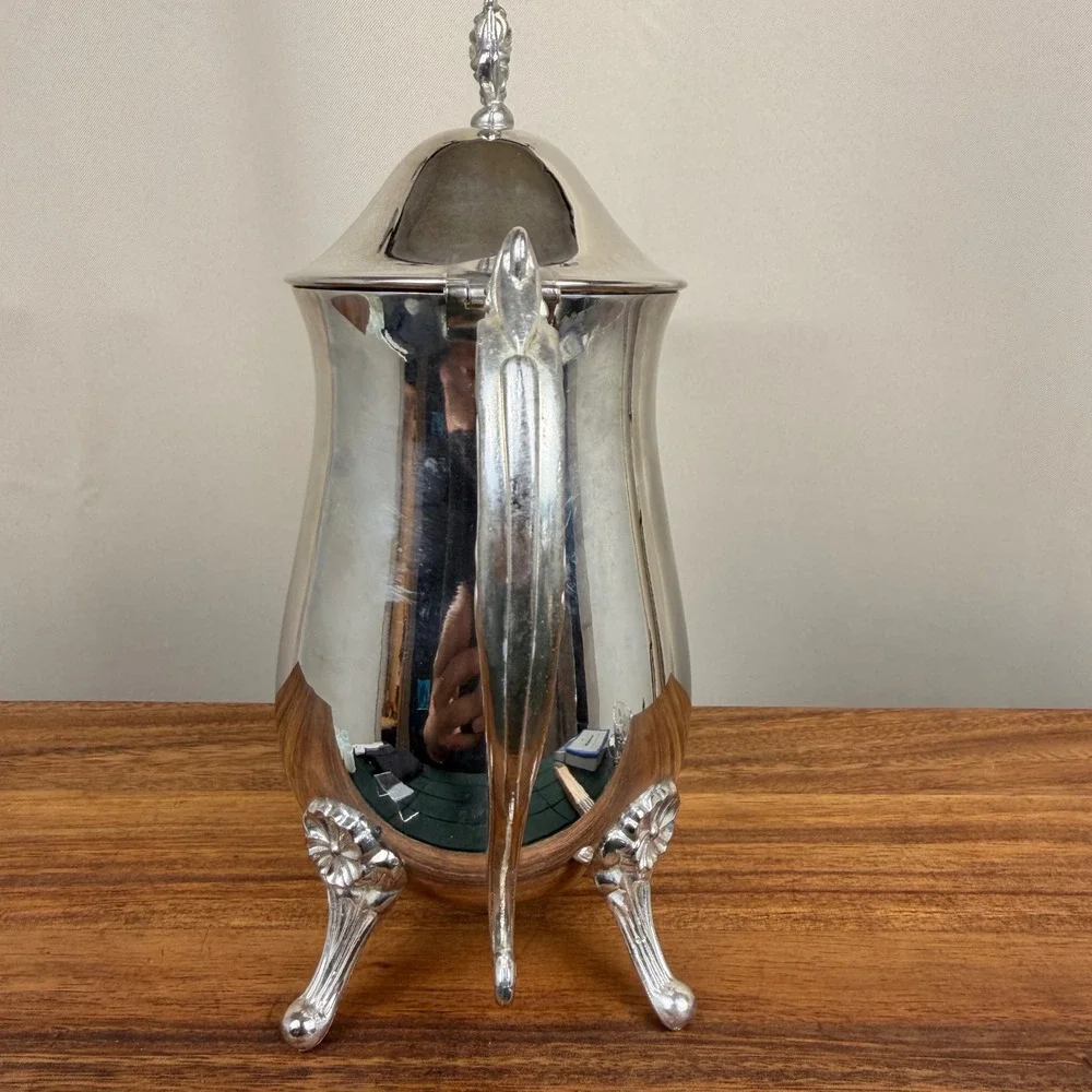 International Silver Company Silverplated Footed Coffee Pot Floral Tea Carafe